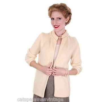 Vintage Ladies  Cardigan Sweater Open Front  Ivory Knit Saks Fifth Ave 1950s M - The Best Vintage Clothing
 - 1