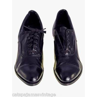 VINTAGE Oxfords Shoes Black Leather Cap Toe Walk Over 1920s NIB Size EU35 US5 Shoes,Women's,On Sale Walk Over