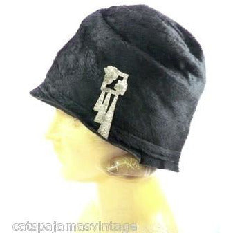Vintage Ladies Cloche Hat Black Fur Felt 1920s w/ Deco Ornament Small Gatsby Hats,Women's The Best Vintage Clothing