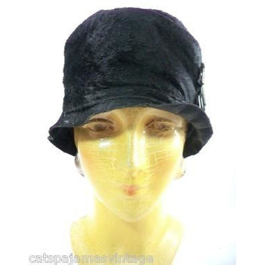 Vintage Ladies Cloche Hat Black Fur Felt 1920s w/ Deco Ornament Small Gatsby Hats,Women's The Best Vintage Clothing