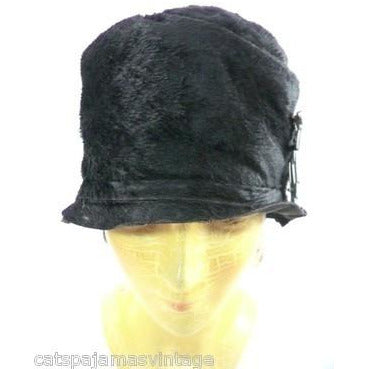 Vintage Ladies Cloche Hat Black Fur Felt 1920s w/ Deco Ornament Small Gatsby Hats,Women's The Best Vintage Clothing