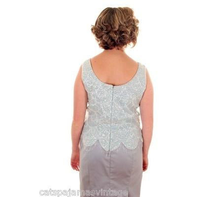 Vintage Shell Top Sleeveless Blue Sequin Sweater Shimmy 1960s Scalloped Hem Med New Arrivals The Best Vintage Clothing