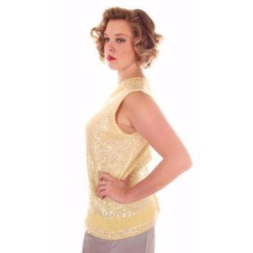 Vintage Ladies Top Sleeveless Yellow Sequin Sweater Shimmy 1960s B. Altman Med - The Best Vintage Clothing
 - 1