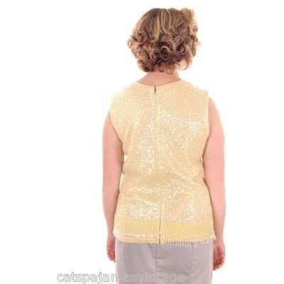Vintage Ladies Top Sleeveless Yellow Sequin Sweater Shimmy 1960s B. Altman Med New Arrivals The Best Vintage Clothing