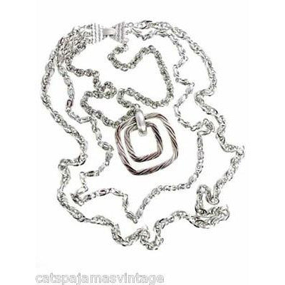 Vintage Large Silver Tone Triple Heavy Chain & Braided Steel Fob 1960s On Sale The Best Vintage Clothing