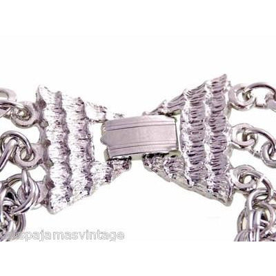 Vintage Large Silver Tone Triple Heavy Chain & Braided Steel Fob 1960s On Sale The Best Vintage Clothing