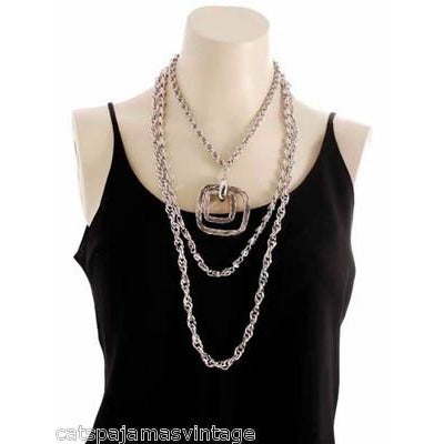 Vintage Large Silver Tone Triple Heavy Chain & Braided Steel Fob 1960s On Sale The Best Vintage Clothing