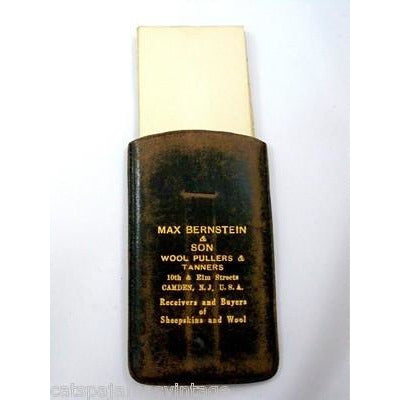 Vintage Leather Note Holder Max Bernstein Wool Pullers Camden NJ 1920s On Sale,Women's The Best Vintage Clothing