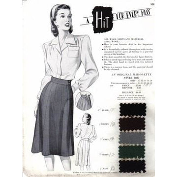 VINTAGE MAISONETTE FABRIC SWATCH 1940S 8X11 308 308 - The Best Vintage Clothing

