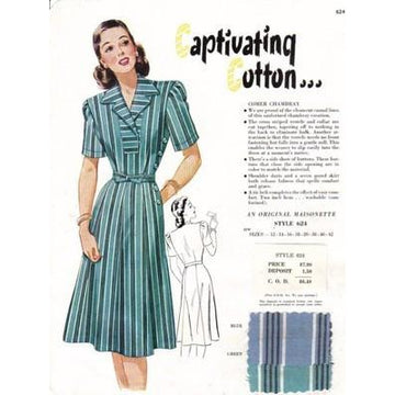 VINTAGE MAISONETTE FABRIC SWATCH 1940S 8X11 624 624 - The Best Vintage Clothing
