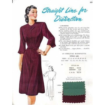VINTAGE MAISONETTE FABRIC SWATCH 1940S 8X11 638 638 - The Best Vintage Clothing
