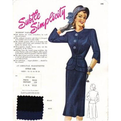 VINTAGE MAISONETTE FABRIC SWATCH 1940S 8X11 646 646 - The Best Vintage Clothing
