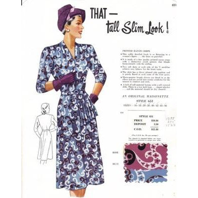 VINTAGE MAISONETTE FABRIC SWATCH 1940S 8X11 651 651 - The Best Vintage Clothing
