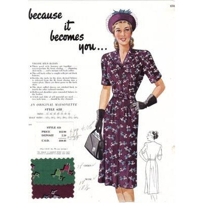 VINTAGE MAISONETTE FABRIC SWATCH 1940S 8X11 658 658 - The Best Vintage Clothing
