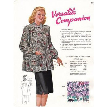 VINTAGE MAISONETTE FABRIC SWATCH 1940S 8X11 662 662 - The Best Vintage Clothing
