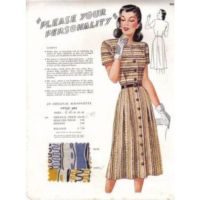 VINTAGE MAISONETTE FABRIC SWATCH 1940S 8X11 683 683 - The Best Vintage Clothing
