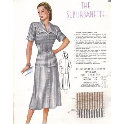VINTAGE MAISONETTE FABRIC SWATCH 1940S 8X11 687 687 - The Best Vintage Clothing
