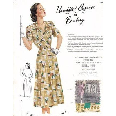 VINTAGE MAISONETTE FABRIC SWATCH 1940S 8X11 733 733 - The Best Vintage Clothing
