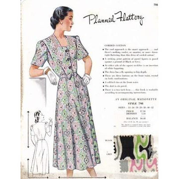 VINTAGE MAISONETTE FABRIC SWATCH 1940S 8X11 798 798 - The Best Vintage Clothing
