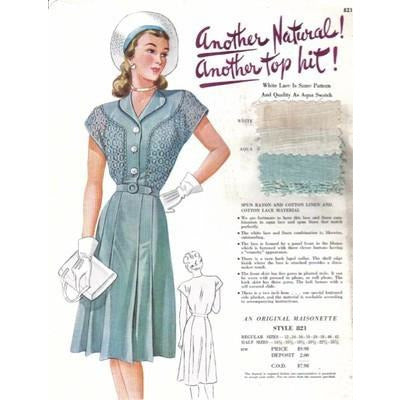 VINTAGE MAISONETTE FABRIC SWATCH 1940S 8X11 821 821 - The Best Vintage Clothing
