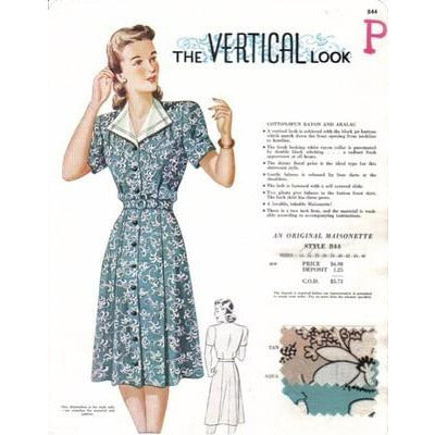 VINTAGE MAISONETTE FABRIC SWATCH 1940S 8X11 844 844 - The Best Vintage Clothing
