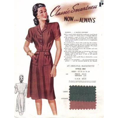 VINTAGE MAISONETTE FABRIC SWATCH 1940S 8X11 882 - The Best Vintage Clothing

