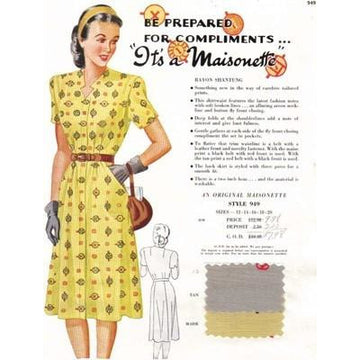 VINTAGE MAISONETTE FABRIC SWATCH 1940S 8X11 949 949 - The Best Vintage Clothing
