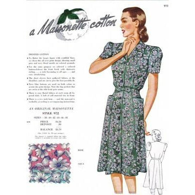 VINTAGE MAISONETTE FABRIC SWATCH 1940S 8X11 972 972 - The Best Vintage Clothing
