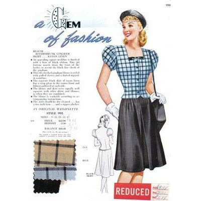 VINTAGE MAISONETTE FABRIC SWATCH 1940S 8X11 993 993 - The Best Vintage Clothing
