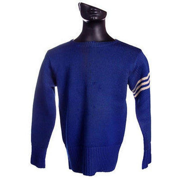 Vintage Mens Knit Sweater Royal Blue Wool 1930s 44" Chest White Sleeve Stripes - The Best Vintage Clothing
 - 1