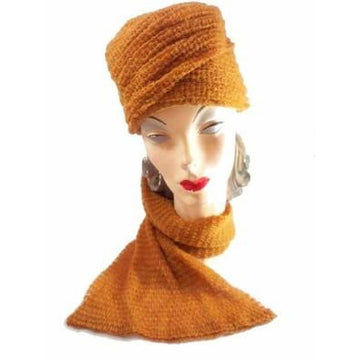 Vintage Mr. John Butternut Knit Hat w/ Attached Scarf 1950s Hats Mr. John