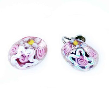 Vintage Murano Glass Earrings Pink Roses Screw-Back 1940S On Sale vendor-unknown