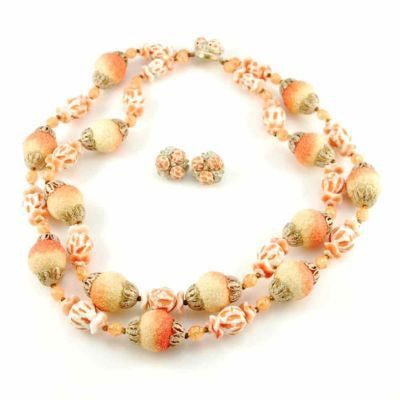 Vintage Orange Sherbet Textured Glass Bead Necklace & Earrings Cart2cart The Best Vintage Clothing