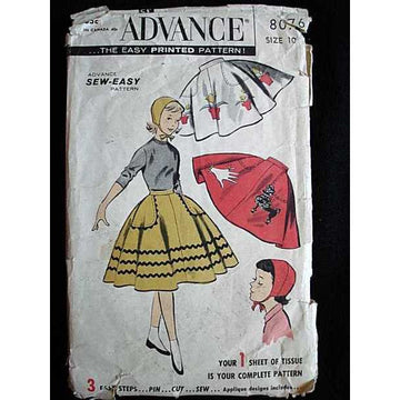 Vintage  Girls Poodle Skirt   Sewing Pattern Advance #8076 1950S - The Best Vintage Clothing
