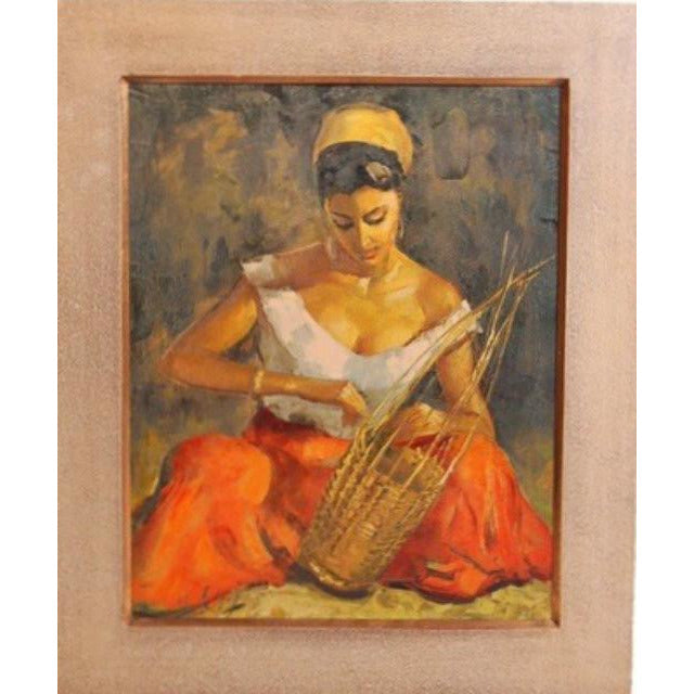 Vintage Reofect Painting Basketmaker Van Cleeve Pretty Lady 21x 25 1960s Cart2cart The Best Vintage Clothing