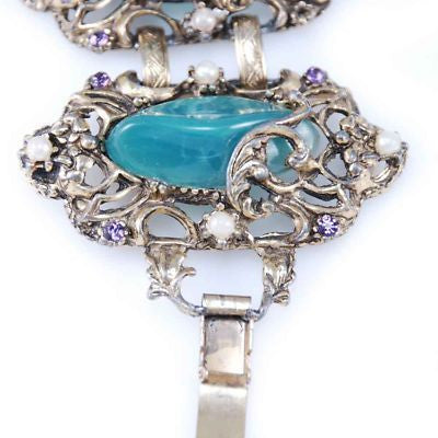 Vintage Rococo Revival Faux Jade Bracelet 1940S Huge Chunky Cart2cart The Best Vintage Clothing