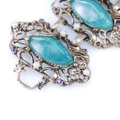 Vintage Rococo Revival Faux Jade Bracelet 1940S Huge Chunky Cart2cart The Best Vintage Clothing