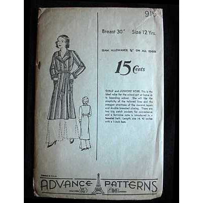 Vintage Sewing Pattern Advance #915 Girls Robe 1930S - The Best Vintage Clothing
