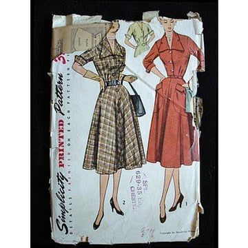 Vintage Sewing Pattern Simplicity #3691 Dress Gig Collar 1940S - The Best Vintage Clothing
