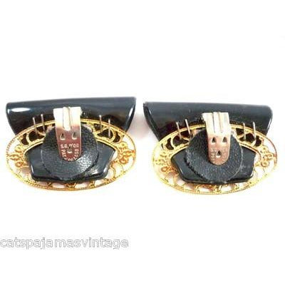 Vintage Shoe Clips Black Patent Vinyl & Gold Filigree 1960s On Sale,Shoes The Best Vintage Clothing