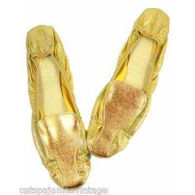 Vintage Shoes Fun Gold Metallic Flats Square Toe  Size 7-71/2 1950S - The Best Vintage Clothing
 - 1