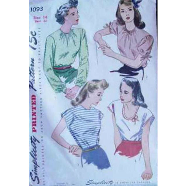 Vintage Simplicity Pattern Misses Blouse 1950S Bust32" On Sale Simplicity