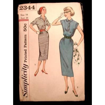 Vintage Simplicity Sewing  Pattern 2344 Miss Dress Sz 14 1950S - The Best Vintage Clothing

