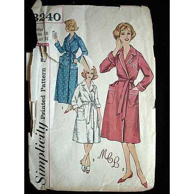 Vintage Simplicity Sewing Pattern Robe #3240 Misses 18 1960S On Sale,Collectibles Simplicity