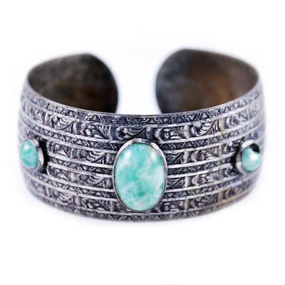 Vintage Southwestern Silver Plate Cuff Bracelet Faux Turquoise 1940S - The Best Vintage Clothing
 - 1