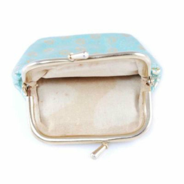 Pretty Vintage Turquoise & Gold Embossed Leather Change Purse 1950S Handbags,On Sale The Best Vintage Clothing
