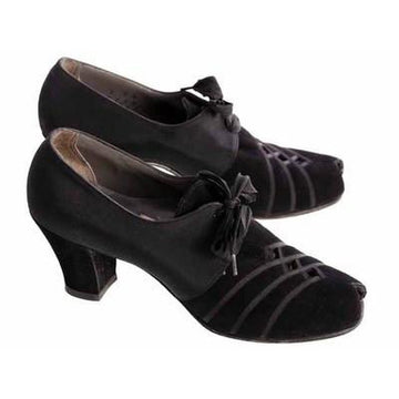 Vintage Womens Shoes Oxfords 1930s Black  Silk/Suede/Peeptoe Sz 7 Orig Box - The Best Vintage Clothing
 - 1