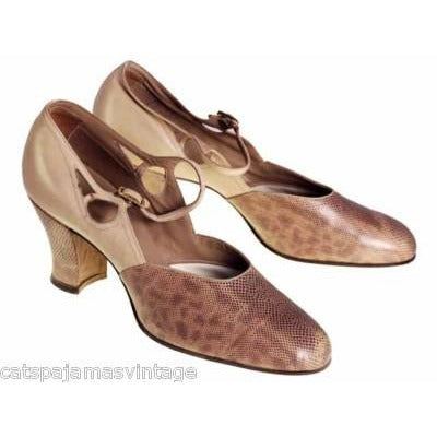 Vintage Shoes Tan/Snakeskin Leather Heel 1920s WALK OVER NIB#8 EU 36 US 6 N Shoes,Women's,On Sale Walk Over