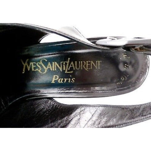 Authentic YSL Slingback Black Patent Leather High Heels Shoes 9.5 N Original Box Clothing, Shoes & Accessories > Women > Women's Shoes > Heels YSL, Yves Saint Laurent