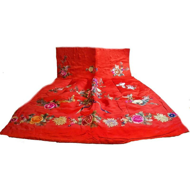 Antique Chinese Robe Part Red Silk Embroidered Wedding Apron Cart2cart The Best Vintage Clothing